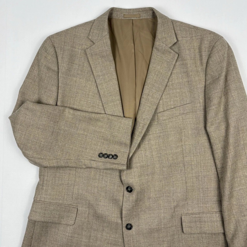 Stafford Wool Flannel Sport Coat Double Vent Tortoise Buttons 50R Tan Crosshatch